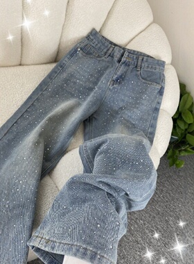 烫钻Bulingling微闪牛仔裤女2026年流行小众设计感宽松直筒阔腿裤