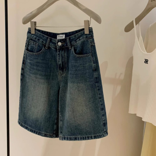 十三行 怀旧复古 低腰牛仔裤宽松阔腿短裤中裤休闲百搭五分裤子