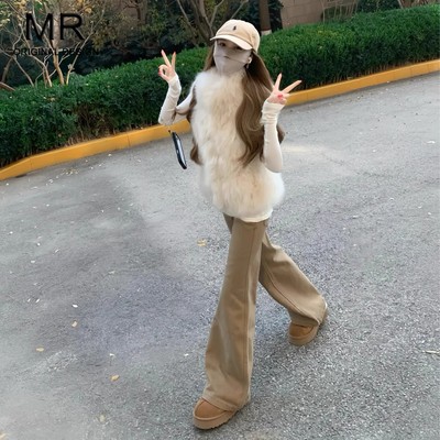 加绒卡其色低腰微喇牛仔裤女冬季2025新款不贴腿显瘦辣妹喇叭裤子