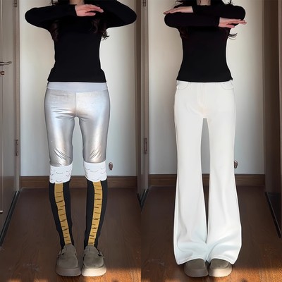 白色裤子冬加厚加绒微喇牛仔裤女大码梨型身材显腿直不贴腿喇叭裤