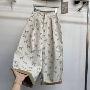 阔腿裤女2026春装新款高端欧货松弛感提花小马高腰网红休闲九分裤