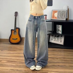 设计感重工烫钻牛仔裤女春季新款大码胖mm宽松显瘦带钻闪闪阔腿裤