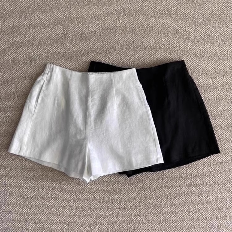 高级感白色亚麻阔腿裤女夏季海边度假松紧腰短裤宽松休闲a字热裤