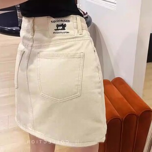米白色开叉高腰显瘦A字牛仔短裙 韩版 欧货半身裙女2026夏季 新款