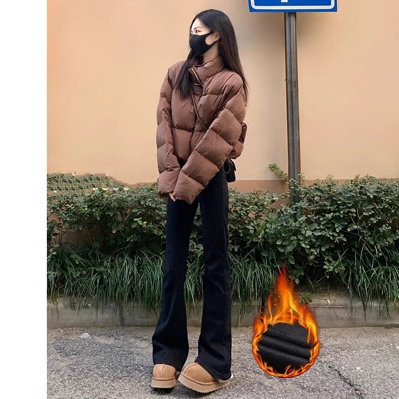 175高个子加长180黑色微喇叭牛仔裤女秋冬加绒高腰显瘦宽松马蹄裤