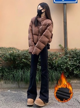 175高个子加长180黑色微喇叭牛仔裤女秋冬加绒高腰显瘦宽松马蹄裤