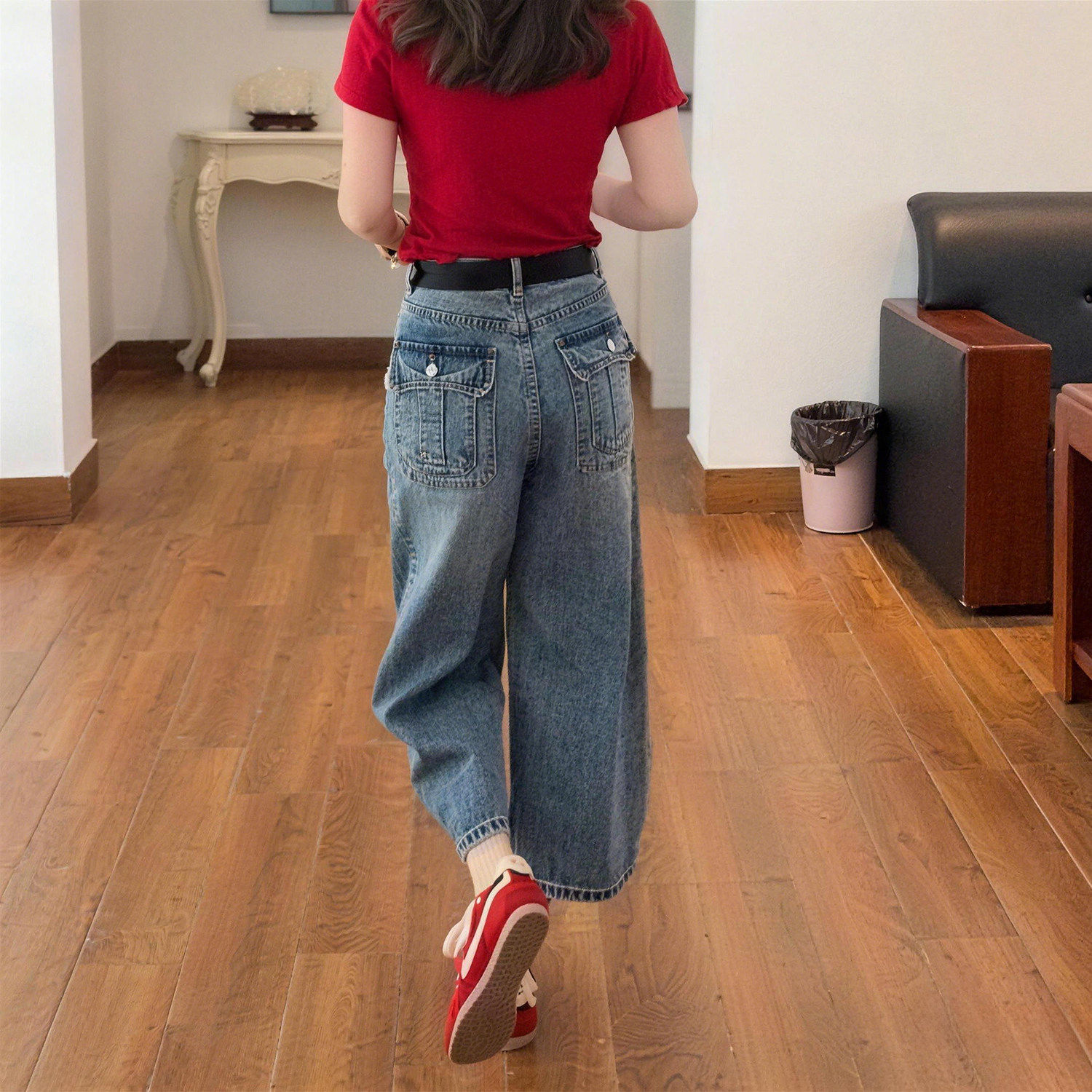 大码阔腿牛仔裤女夏季薄款2026新款胖mm显瘦美式复古弯刀直筒裤子