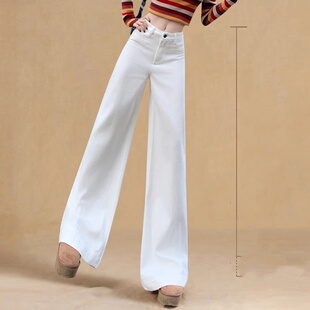 白色阔腿牛仔裤女高个子加长2026春新款高腰宽松显瘦直筒拖地裤子