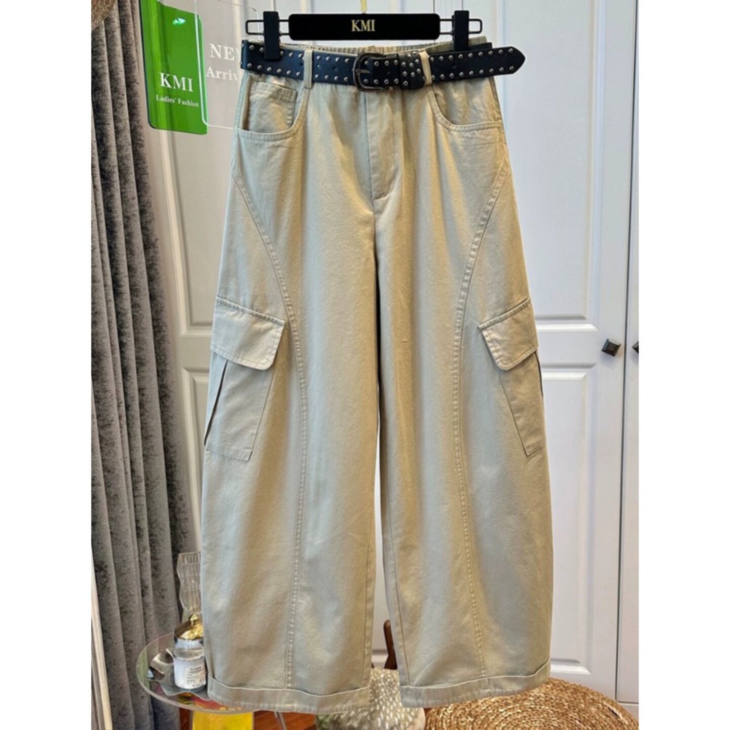 大码女装工装风阔腿裤女夏季新款胖mm宽松显瘦松弛感休闲弯刀裤子