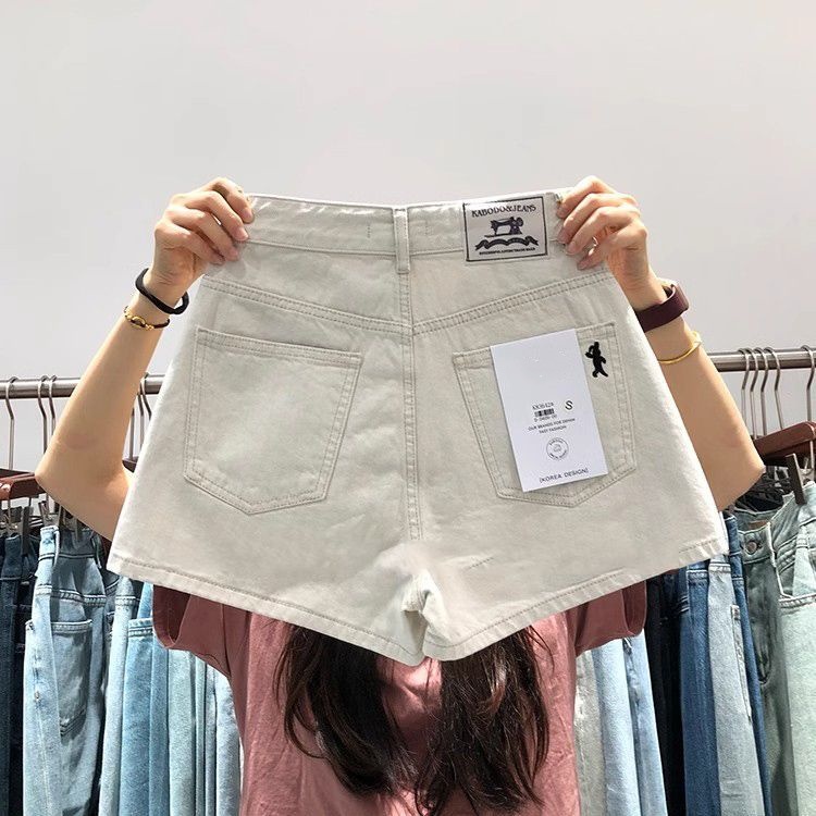 2025夏季新款韩版百搭大码牛仔短裤女高腰显瘦白色A字阔腿裤热裤