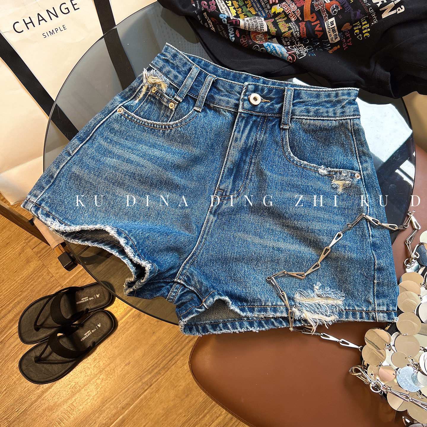 洋气~高腰牛仔短裤女夏季新款2026新款显瘦显高洋气破洞短裤热裤