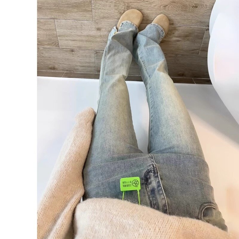 浅色开叉微喇牛仔裤女春秋2026年新款高腰马蹄裤显瘦喇叭裤子春装