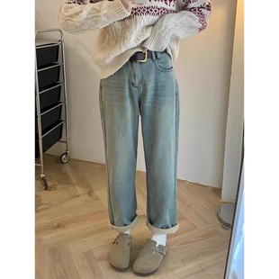 加绒加厚直筒牛仔裤女冬季新款大码胖mm梨形身材宽松显瘦阔腿长裤