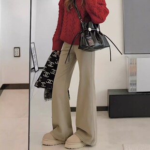 卡其色微喇牛仔裤女春季新款大码胖mm高腰显瘦遮胯梨型身材喇叭裤