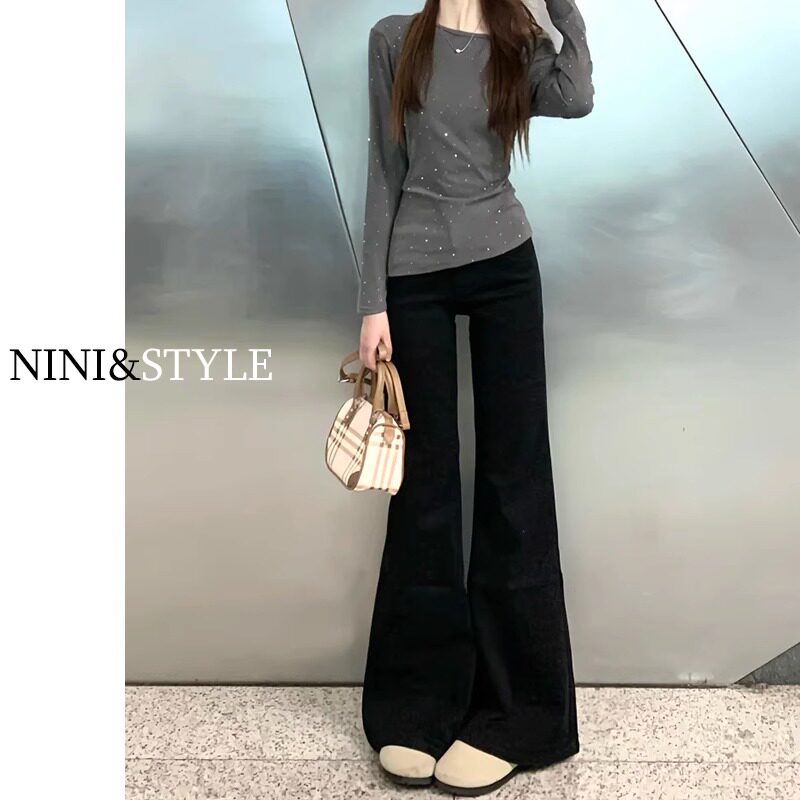 黑色微喇牛仔裤女春季2025年新款高腰显瘦不贴腿小个子马蹄喇叭裤