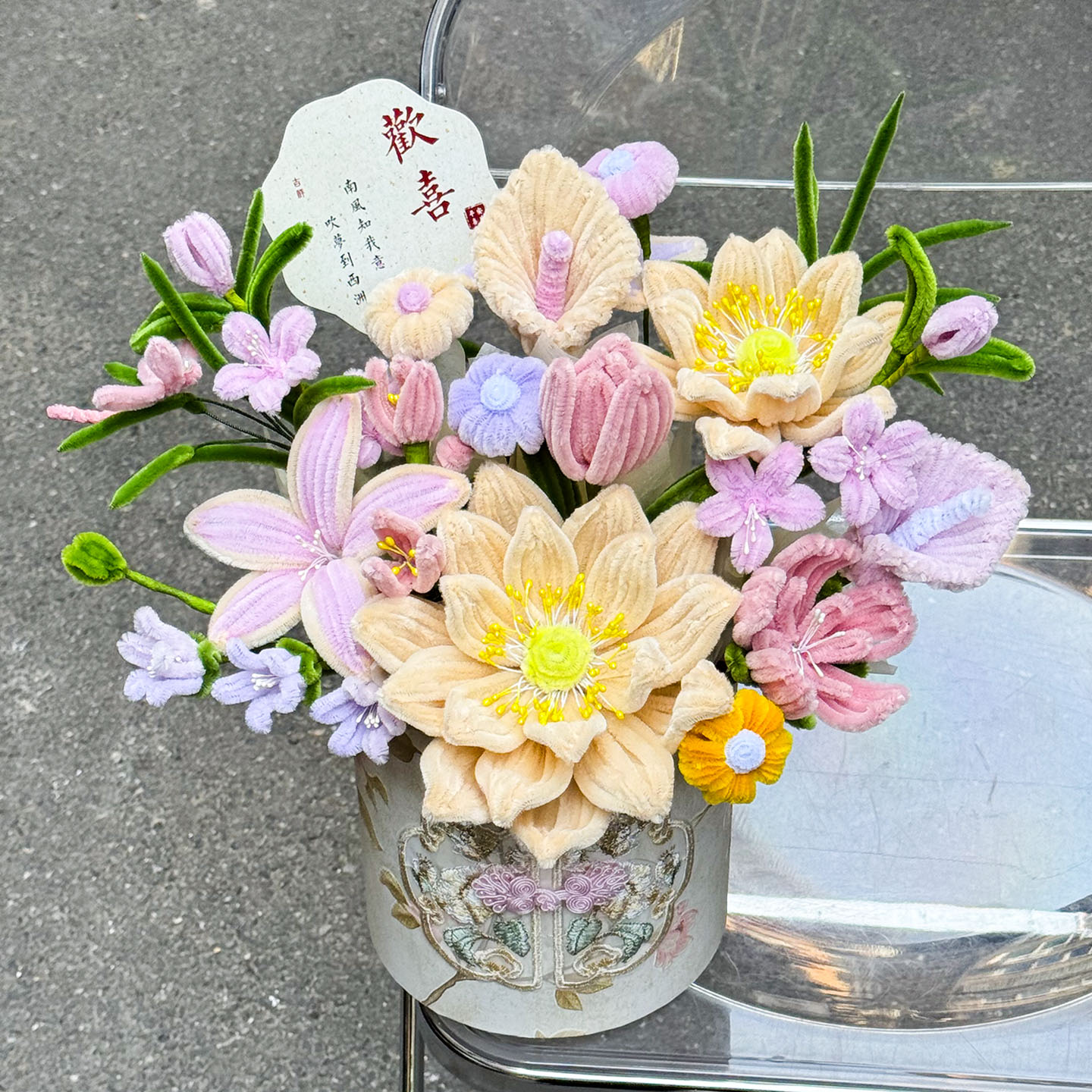 创意手工diy扭扭棒材料包国风荷花抱抱桶摆件送女友闺蜜生日礼物