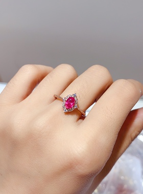 帕帕拉恰粉蓝宝戒指5A级尺寸4x6mm925银精工镶嵌520礼物