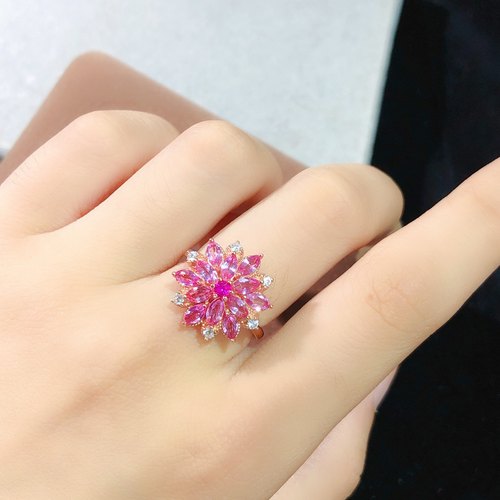 【中国地质大学】粉蓝宝戒指，帕帕拉恰，通透5A级宝石925