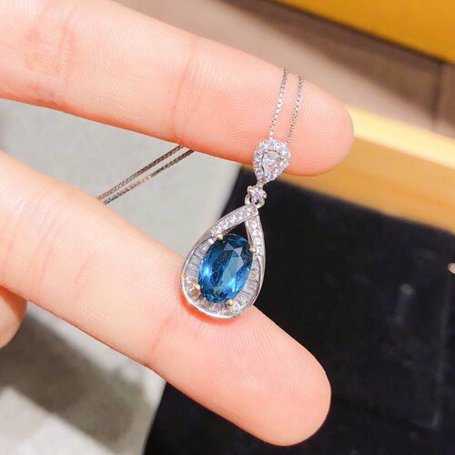 【地质大学】伦敦蓝蓝托帕石吊坠！颜色超深的伦敦蓝，全净补水水