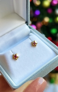 星星耳钉 红宝石Luck 幸运星女孩情人节礼物 18K金