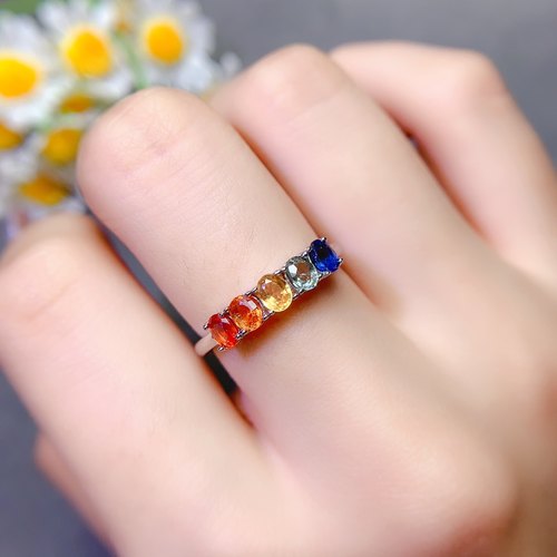 彩蓝宝戒指，纯晶体干净，s925银精工镶嵌，尺寸3x4礼物圣诞节