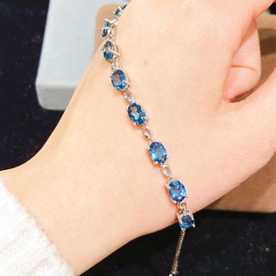 伦敦蓝托帕石手链,S925银精工镶嵌、主石5*7mm补水水属性宝石补
