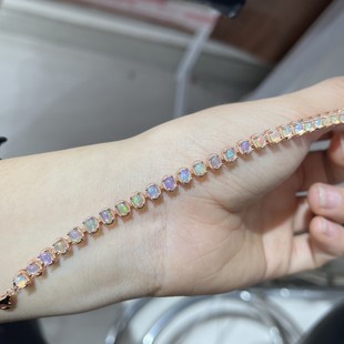 【中国地质大学】超美欧泊手链主石3*4mm 手工精心选料颜色美，晶