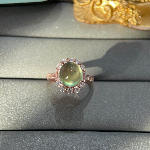 天然金葡萄石戒指 冰种起荧光，晶体干净，925银精工，主石9*10m