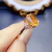 主石9 S925银精工镶嵌 11m 晶体全净火彩爆闪 天然黄水晶戒指