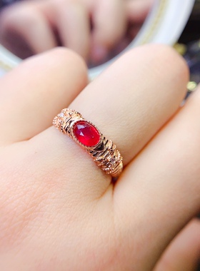 【中国地质大学】红宝石戒指 925银镀玫瑰金镶嵌 4X6mm520礼物七