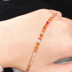 【中国地质大学】彩蓝宝手链。粉嫩通透，5A宝石3*4mm，92