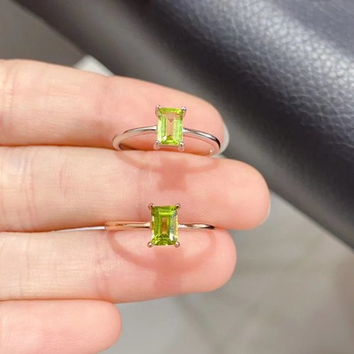 【中国地质大学】天然橄榄石戒指.4x6.925银镶嵌520礼物礼物圣诞