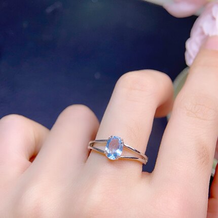 海蓝宝戒指 晶体干净！主石5*7mm 值圈活口 不挑指围！s925银镶嵌