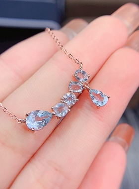 海蓝宝吊坠，主石尺寸：5*7+4x4+4x6mm，925银精工镶嵌情人节礼物