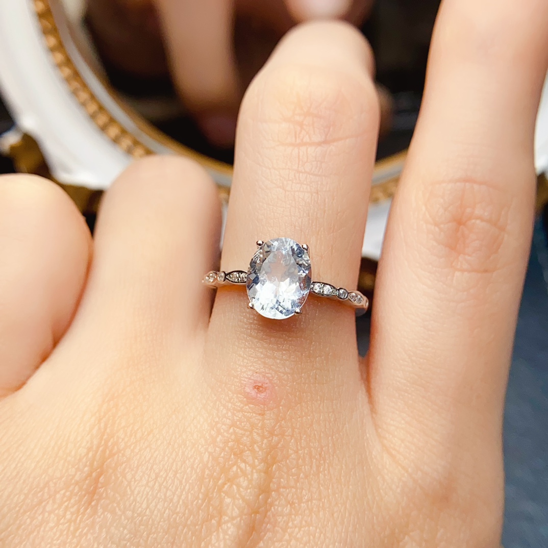 海蓝宝戒指，S925银精工镶嵌，主石7*9mm