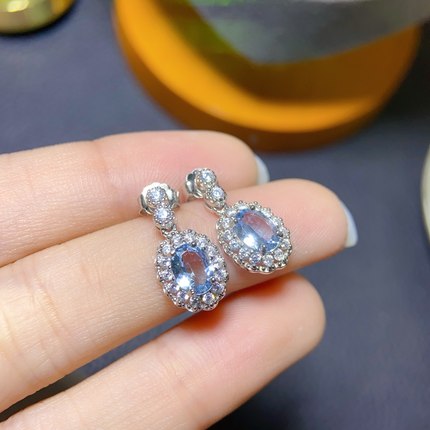 海蓝宝耳坠，晶体干净！主石5*7mm，s925银镶嵌