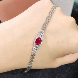 电镀k工艺6 S925银镶嵌 8mm 粒粒精品 天然鸽血红宝石手链
