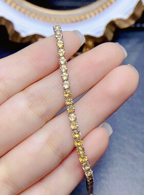 天然黄水晶手链，晶体全净火彩爆闪，S925银精工镶嵌，主石3*3 m