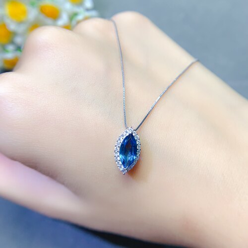 伦敦蓝托帕石吊坠，晶体干净，s925银精工镶嵌，尺寸5x10补水水属