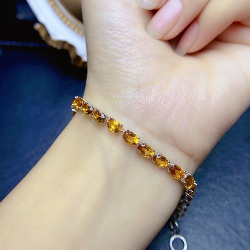 高品黄水晶手链，高净度满火彩4*6mm，925纯银，强力招财土属性