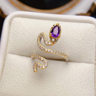 紫水晶戒指，高净度，满火彩，主石尺寸4*6mm