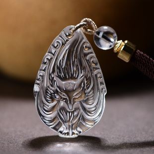 白水晶狐狸吊坠女白狐挂件毛衣链招桃花水晶九尾狐项链正品纯天然