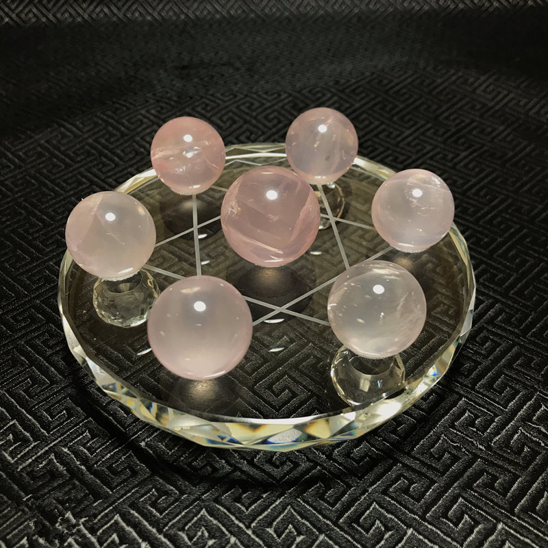 天然粉水晶七星阵摆件