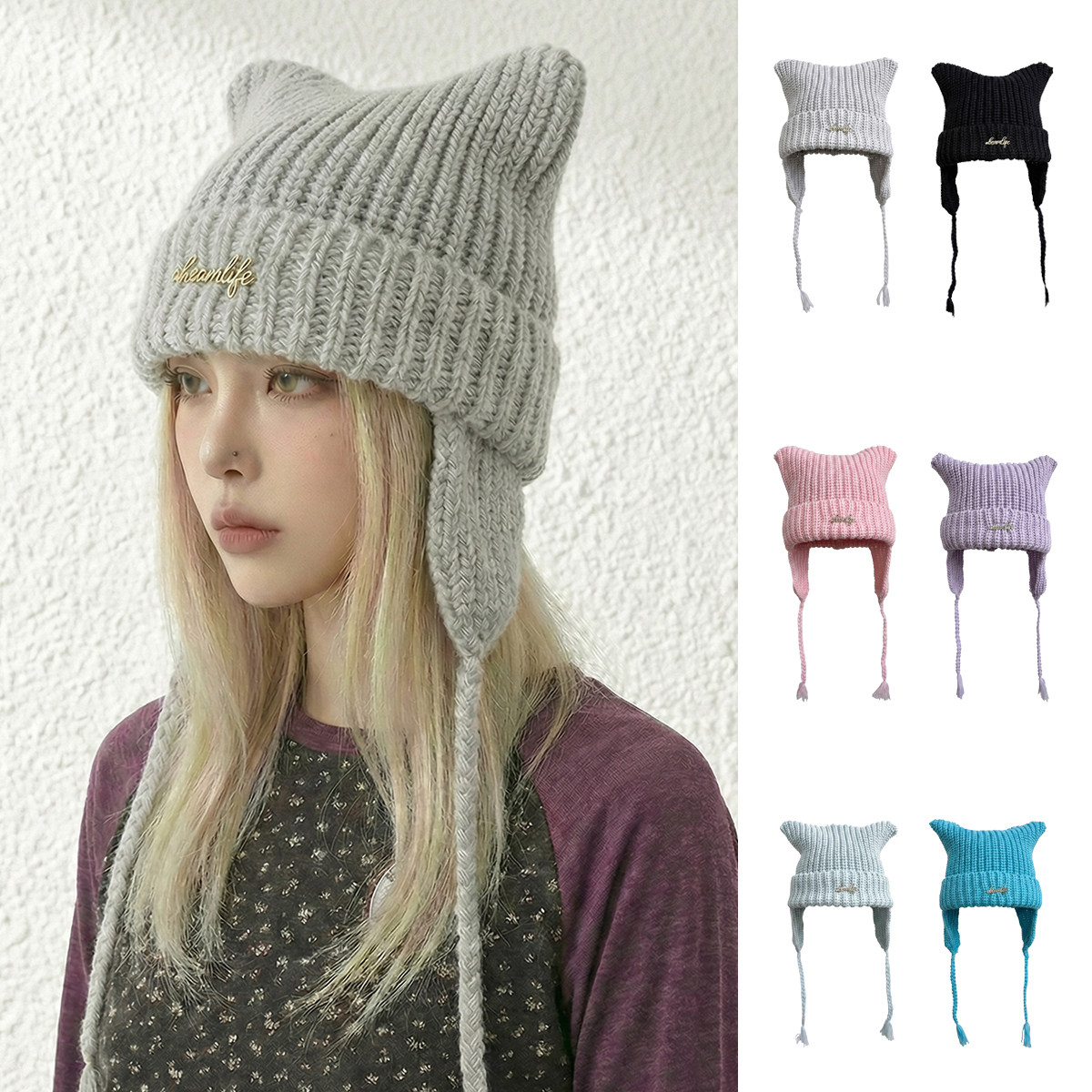 BEAMLIFE25AW秋冬羊毛手工针织帽子男女韩版护耳猫耳朵毛线帽冬季,服饰配件/皮带/帽子/围巾,帽子,淘宝优惠券,粉丝福利购,淘宝优惠卷