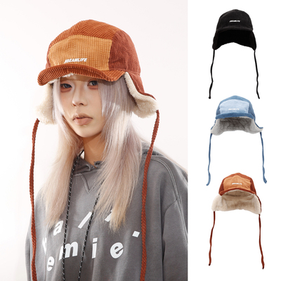 原创日韩加绒保暖灯芯绒雷锋帽