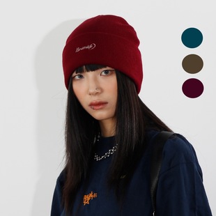 BEAMLIFE24AW秋冬复古日系深色系字母刺绣冷帽子针织帽保暖毛线帽