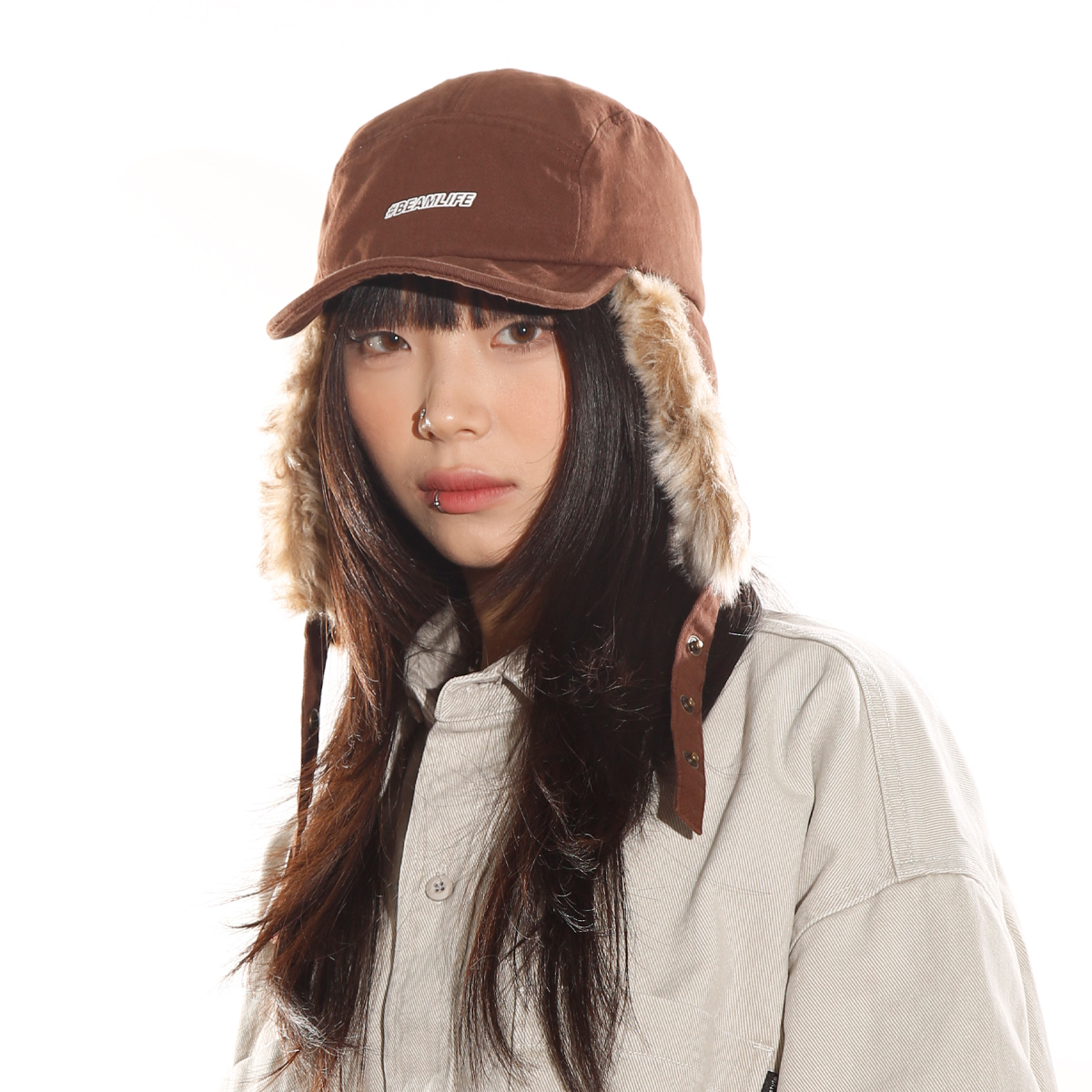 BEAMLIFE24A/W秋冬原创设计仿貂毛皮草做旧韩系雷锋护耳帽子男女