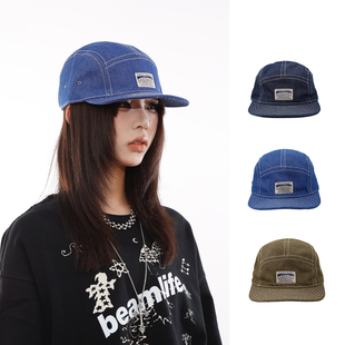 月球上的人牛仔布鸭舌帽日系工装五片帽男女韩版户外牛仔棒球帽潮