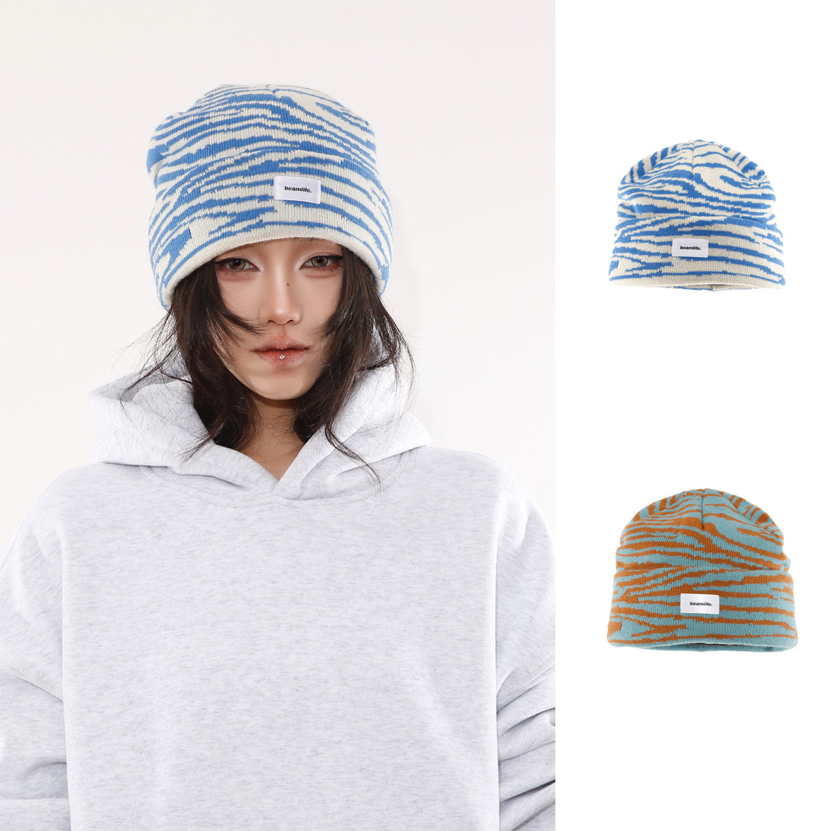 韩系条纹针织帽斑马纹冷帽