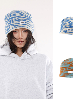 BEAMLIFE25AW秋冬原创斑马纹针织冷帽子男女韩版保暖包头毛线帽潮